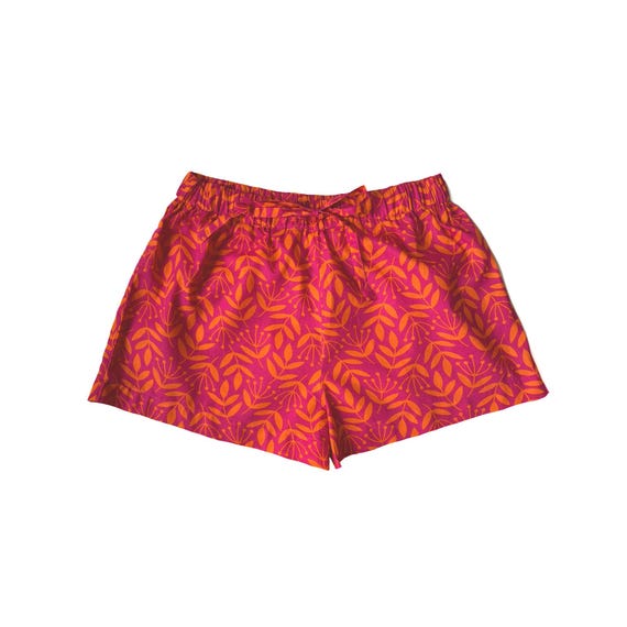 Summer Meadow Magenta Orange Sleep Shorts, Pajama Cotton Shorts