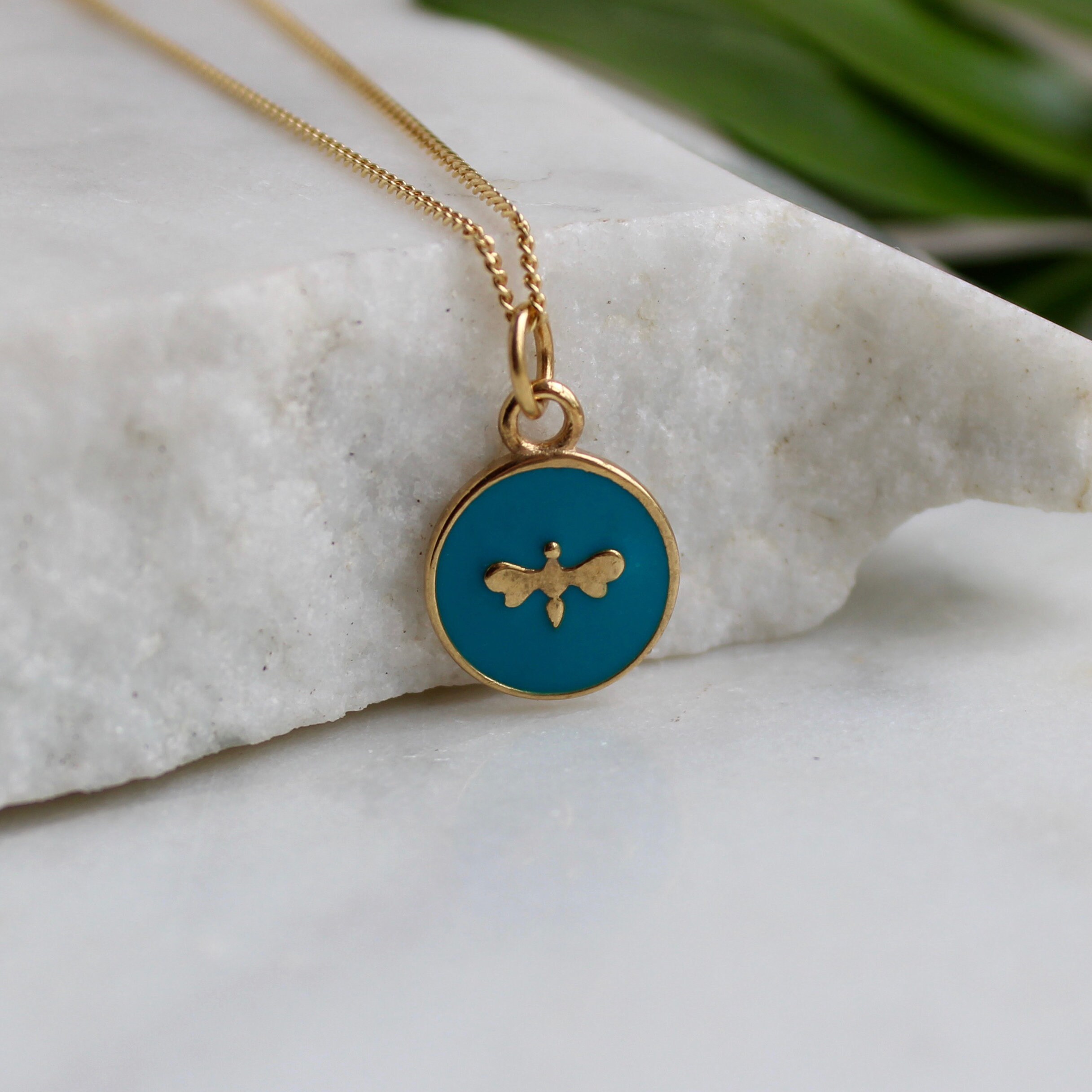 Small Bee Enamel Necklace Gold Vermeil 