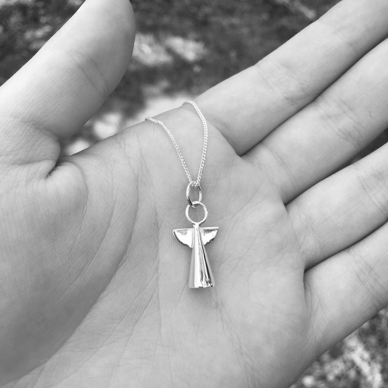 Small Angel Pendant Necklace Sterling Silver Etsy UK