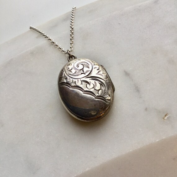 Silver Locket, Sterling Silver Necklace, Engraved