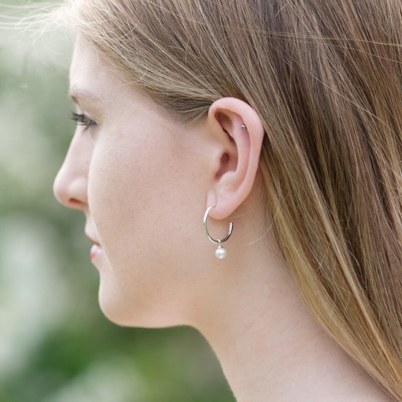Half Hoop Earrings With Round Pearl Sterling Silver - Etsy