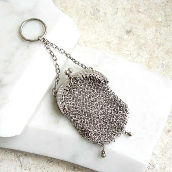 Chatelaine Purse, Vintage Silver Coin Purse, Victo