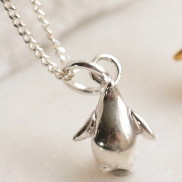 Tiny Penguin Charm Necklace Sterling Silver