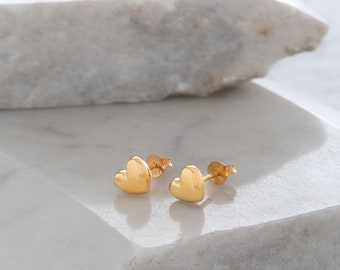 Heart Stud Earrings Gold or Rose Gold Vermeil