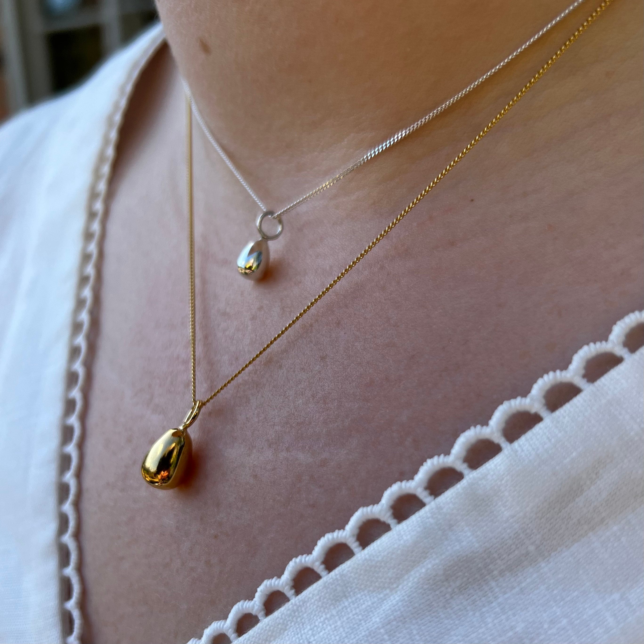 Mini Egg Pendant Necklace Minimalist Sterling Silver