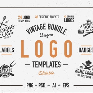 Vintage Food business logo creator. Logo templates for food business. Restaurant Logo Editable. BBQ logo design.