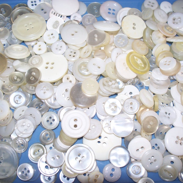 Bulk Lot, 500 Vintage White, Translucent and Cream colored Buttons,  Lot W-3