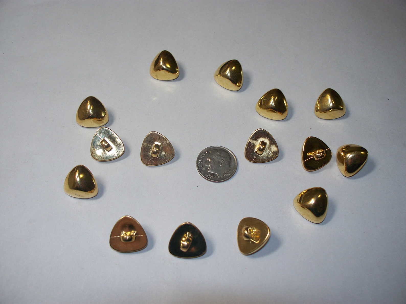 15 Buttons, Vintage Buttons, Gold Colored Buttons, Shank Buttons, Lot ...