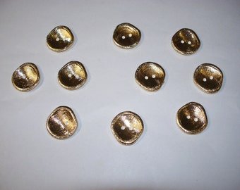 10 Buttons, Vintage Buttons,  Large  Buttons, Gold Colored Buttons, Two Hole Buttons, Lot 2559