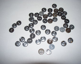 50 Buttons, Matching Buttons, 7/16 Inch Buttons, Shiny Gray Buttons, Vintage Buttons, Lot  2195