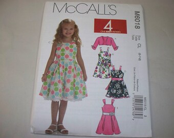 New McCall's, Girls' Dress  Pattern, M6018, CL (6-7-8)  (Free US Shipping)
