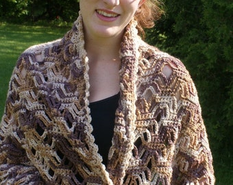 Prayer Shawl, Hand Crochet Shawl, Brown Shawl, Crochet Wrap (Free US Shipping)