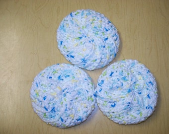 Set of 3, Spiral Scrubbie, Crochet Dishcloths, All Cotton / Puffy Wash Cloth, Pot Scrubber