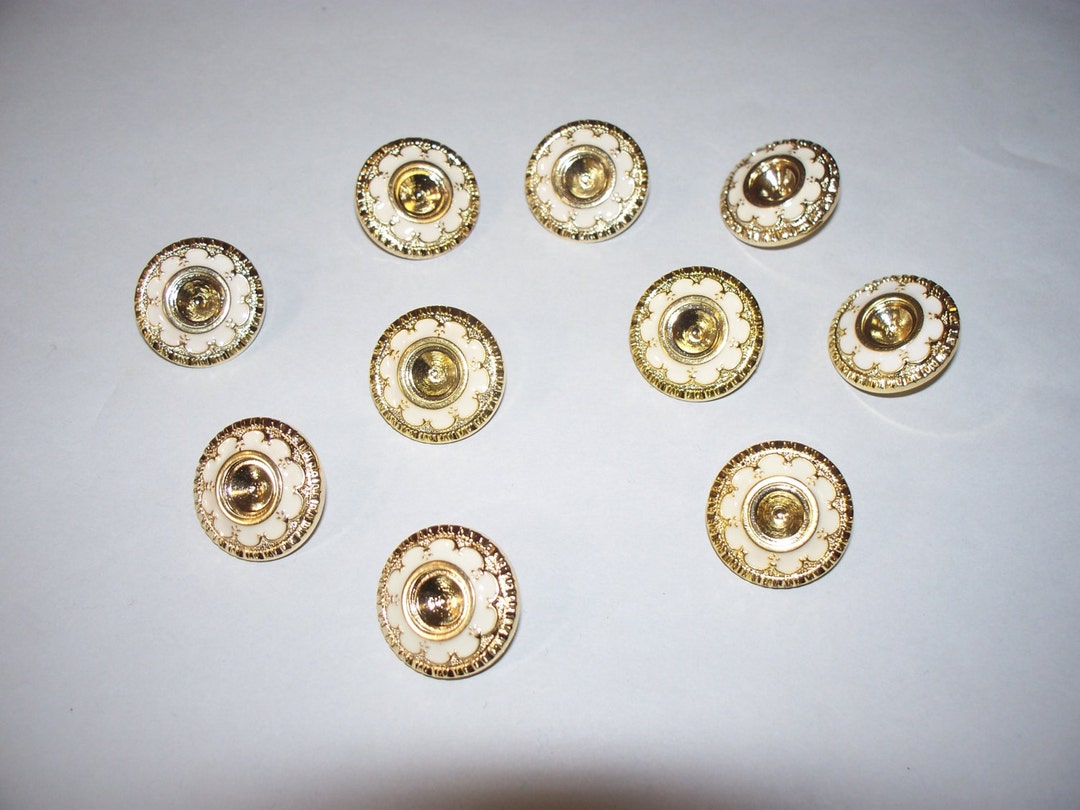 10 Fancy, Gold and Cream Colored, Shank Buttons, Lot 2648 free US