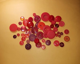 Buttons, 50 Red Buttons, Vintage Red Buttons, Craft Buttons, lot  2762