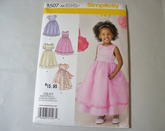 New Pattern, Simplicity Pattern,  Girl's Dress Pattern, Party Dress, Flower Girl Dress, 1507 AA (1/2,1,2,3)