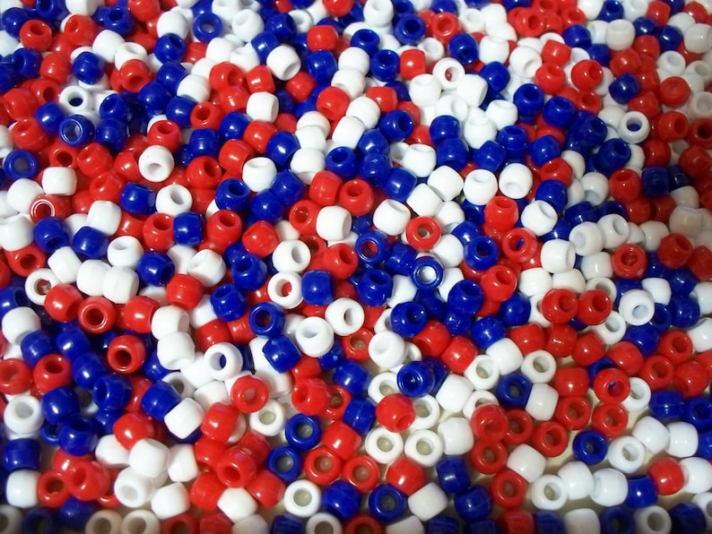 Bulk Beads, 1000 Pony Beads, Patriotic Beads, Craft Beads, Red white and Blue Mix image 1