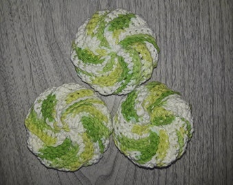 Spiral Scrubbie, Crochet Dishcloth, Cotton Scrubbie. Puffy Wash Cloth, Pot Scrubber, Face Scrubbie, Set of 3 (Free US Shipping)