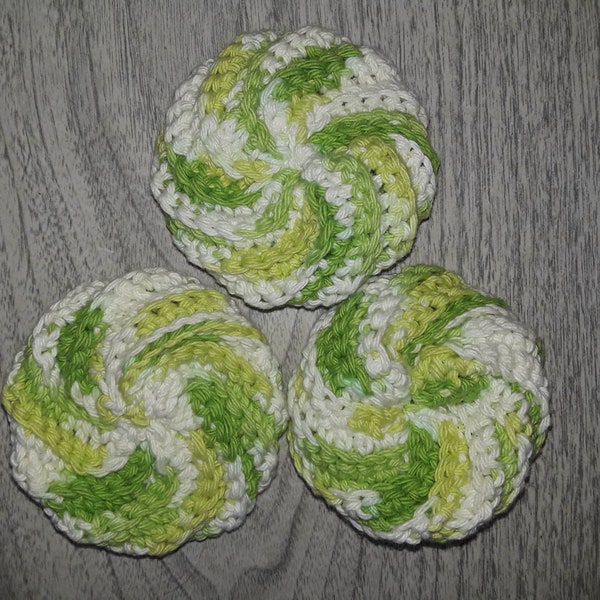 Spiral Scrubbie, Crochet Dishcloth, Cotton Scrubbie. Puffy Wash Cloth, Pot Scrubber, Face Scrubbie, Set of 3 (Free US Shipping)