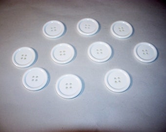 10 Buttons, Vintage Buttons, Large Buttons, White Buttons, Four Hole Buttons, Lot 2593