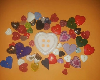 Fifty Buttons,  Heart Shaped Buttons, Lot 2752