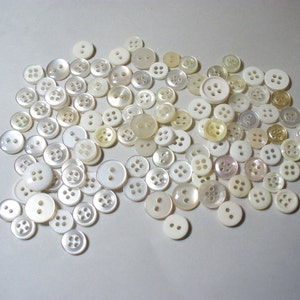 100 Buttons, Vintage Buttons, Small Buttons, Craft Buttons, White, Translucent, Cream colored Buttons, Lot 2574