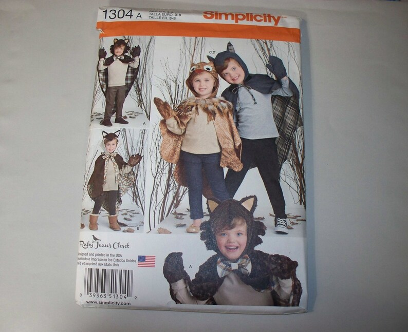 New Pattern, Simplicity Pattern, Childs' Hooded Cape Pattern, Costume Pattern, 1304, 3-4-5-6-7-8 image 1