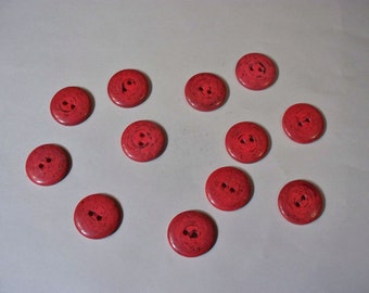 12 Buttons, Vintage Buttons, Red and Black Buttons, Two Hole Buttons, 3/4 Inch Buttons, Lot  2527