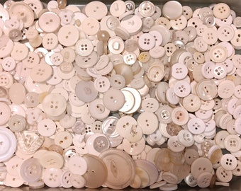 White Buttons, Vintage Buttons, Bulk Buttons, 500 New Buttons, Unused Buttons, Shades of White Buttons, Button Mix, Lot 2787
