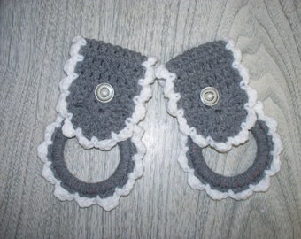 Towel Rings, Towel Topper, Towel Holder, Crochet Towel Top, Set of Two Gray (Free US Shipping)