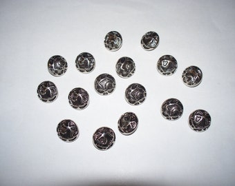 15 Buttons, Vintage Buttons, Silver and Black Colored Buttons, Shank Buttons, Craft Buttons, Lot 1981