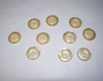 10 Buttons, Vintage Buttons, Cream Colored Buttons, Craft Buttons, Four Hole Buttons, Lot 2577