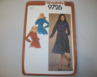 Vintage Pattern, Simplicity Pattern, Dress Pattern, 9726, Size 16 Dress Pattern