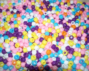 Bulk Beads, 1000 Beads, Pony Beads, Easter Beads, Spring Beads, Colorful Beads, Craft Beads