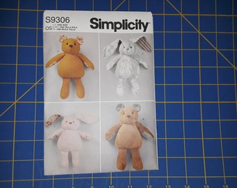 New Pattern, Simplicity Pattern, Stuffed Bear Pattern, Stuffed, Bunny Pattern, Toy Pattern,  S9306