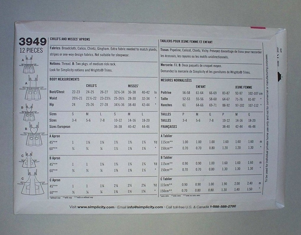 New Pattern Simplicity Pattern Apron Pattern 3949 Mommy Etsy