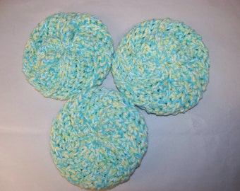 Spiral Scrubbie, Crochet Dishcloth, Cotton Scrubbie. Puffy Wash Cloth, Pot Scrubber, Face Scrubbie, Set of 3