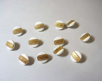 12 Buttons, Vintage Buttons, Gold and White Buttons, Shank Buttons,  Craft Buttons, Lot 2568