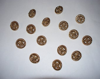 15 Buttons, Gold Colored Buttons, Shank Buttons, Lot 2388