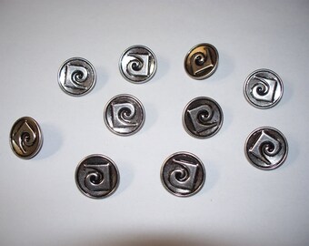 10 Buttons, Vintage Buttons, Metal Buttons, Silver Colored Buttons, Shank Buttons, Lot  2547