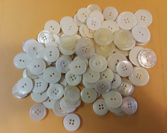 100 Buttons,  Mixed Buttons, White, Off White, Cream Colored Buttons, Vintage Buttons, 50 Sets of 2 Matching, 3/4"- 1  1/4"