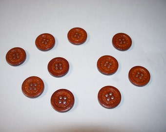 10 Buttons, Vintage Buttons, Brown Buttons, Leather Look Buttons, Four Hole Buttons, Lot  2256