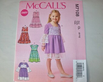 New McCall's, Girl's Dress  Pattern, M7108, CL (6-7-8) (Free US Shipping)