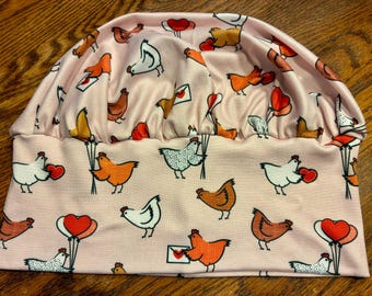 Chickens in Love Valentines Soft Stretchy Scrub Cap