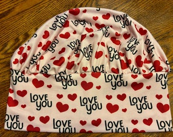Love You! Valentines Soft Stretchy Scrub Cap