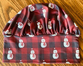 Soft & Stretchy Scrub Cap- Snowman and Plaid