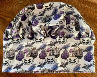 Soft & Stretchy Scrub Cap- Halloween! Spooky Ravens, bats and Jack o’lanterns!