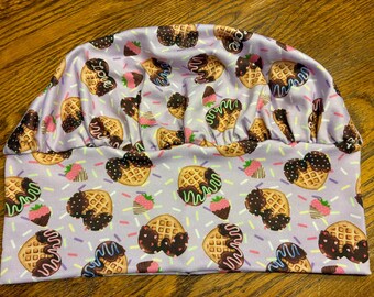 Waffles and Hearts Valentines Soft Stretchy Scrub Cap