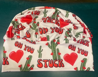 Stretchy Scrub Cap: Valentine's Day Cactus Heart Print