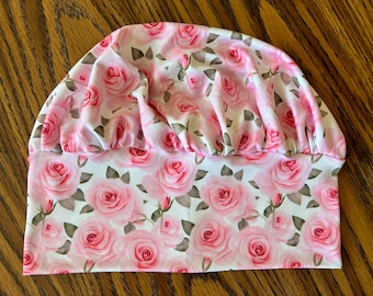 Pink Roses Scrub Cap: Soft Stretchy Hair Cover